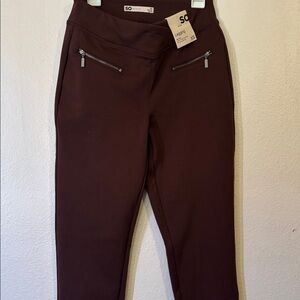 SO High Rise Legging Pants Brown With Silver Side Zippers , NWT Size XS